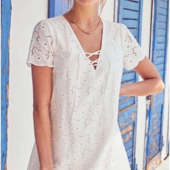 Sezane Carolane White Shift Dress Mini Sz 38 / US 4 6  French Minimalist Lace - Picture 5 of 11